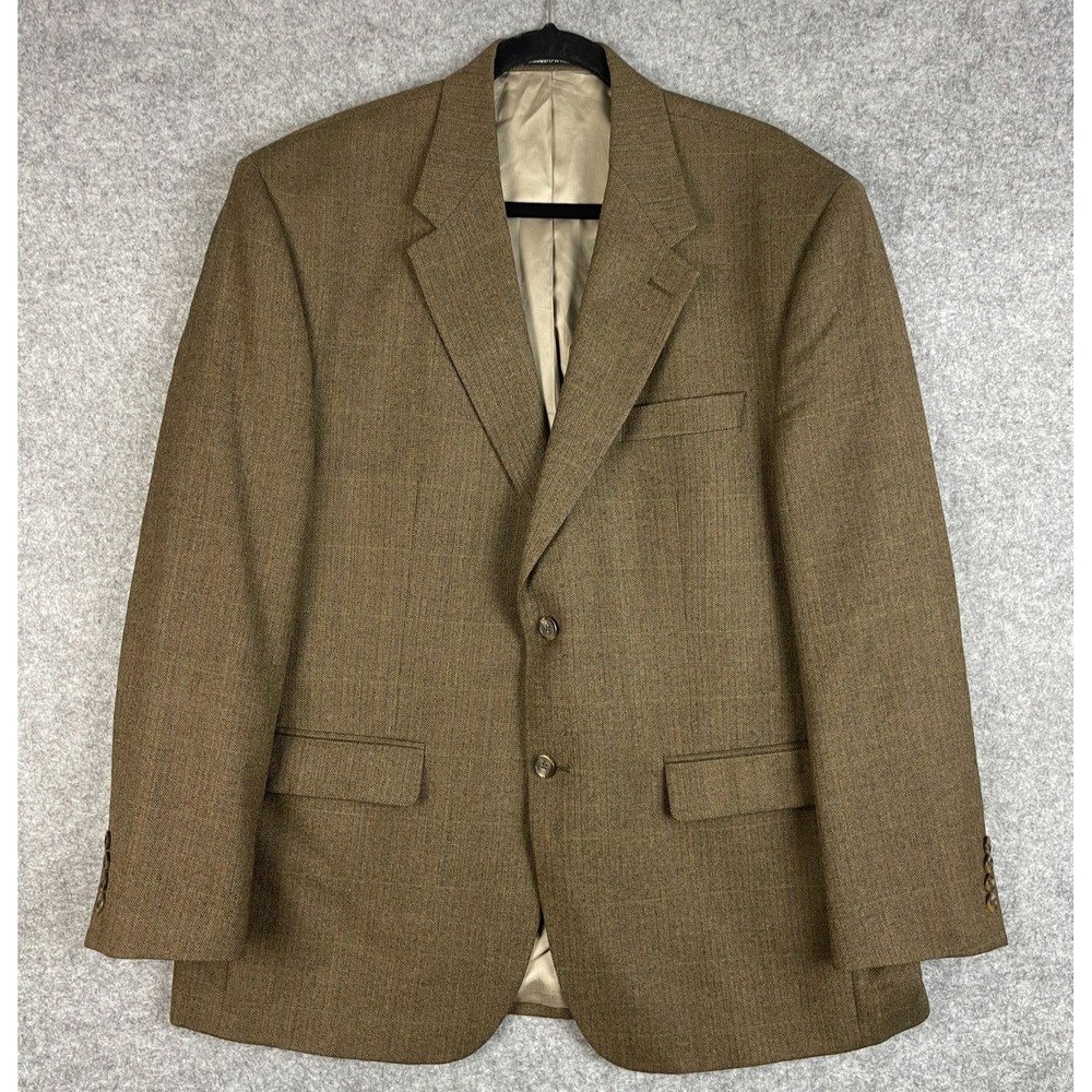 Vintage Ralph Lauren Wool Blazer Sport Coat Mens 44R Brown Herringbone Plaid